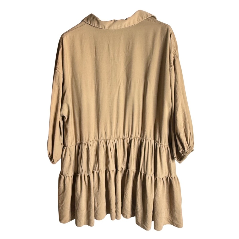 Boho Tiered Babydoll Shirt Dress Tan Khaki Size M Urban Outfitters Style - Picture 3 of 10